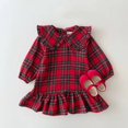 thumbnail image 1 of Vestido de niña, ropa de otoño, ropa para niños, vestido de moda con solapa a cuadros y costura roja para niños, 1 of 6
