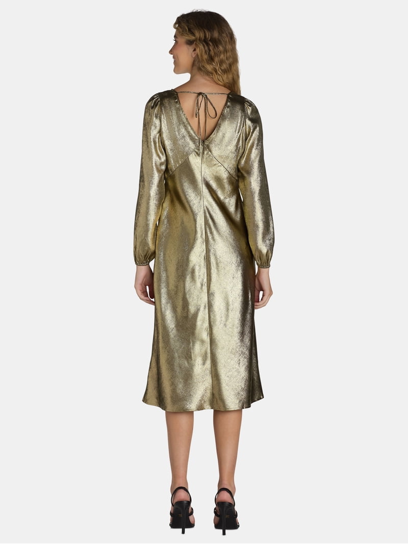 Nine.Eight Women's Plus V-Neck Satin Midi Dress with Long Sleeves, XS-4X,  Elegant Peplum - Walmart.com