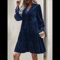thumbnail image 4 of Vestido Babydoll Elegante de Terciopelo para Mujer, de Larga, Informal, con Escote en V, Corte A, Fluido, Formal, para Fiesta de Boda. Azul Marino M, 4 of 8