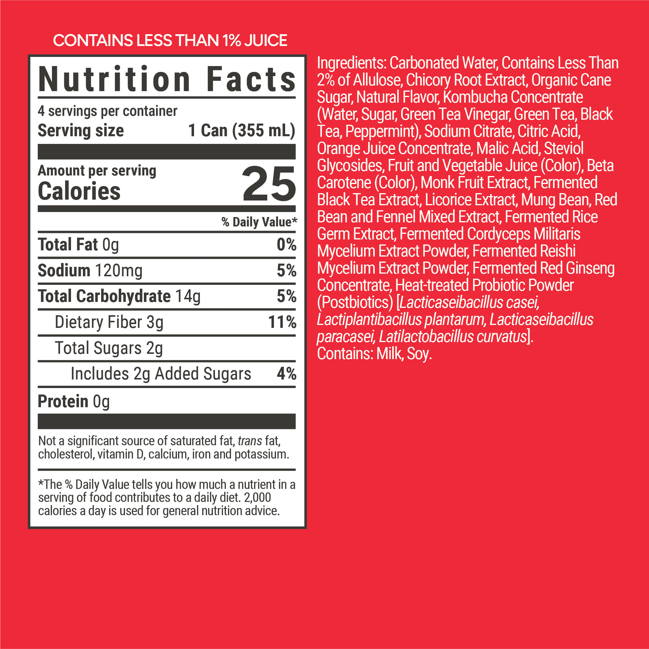 ARIH Dual Biotic Soda, Functional Prebiotic and Postbiotic Soda, Low Sugar, Positive Orange, 12 fl oz, 4 Pack