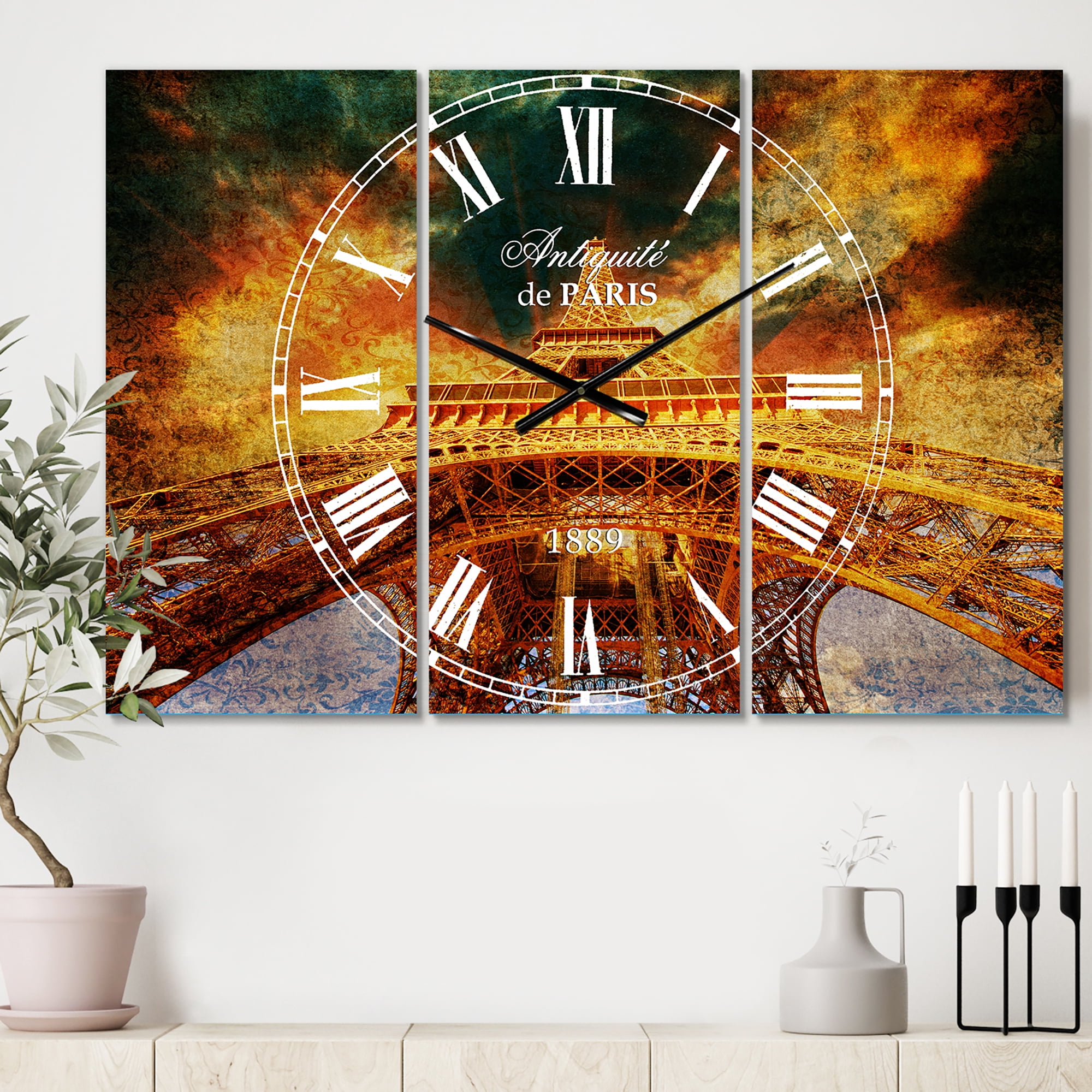 Designart 'Eiffel Tower in Paris with Sunset Colors' Mediterranean wall clock