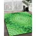 thumbnail image 3 of Ahgly Company Machine Washable Indoor Round Transitional Neon Green Area Rugs, 8' Round, 3 of 7