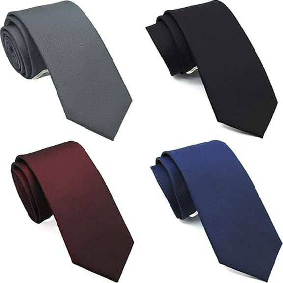 Skinny Solid Ties for Men, 2.5 inch Slim Plain Neckties 4-pack