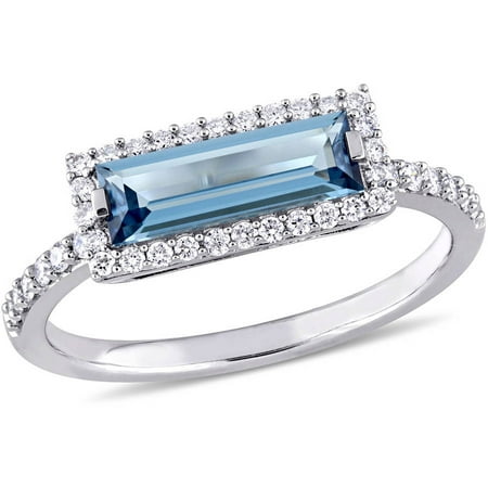 Tangelo 1-3/5 Carat T.G.W. London Blue Topaz and 1/4 Carat T.W. Diamond 14kt White Gold Cocktail Ring
