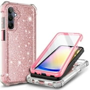 Nagebee For Samsung Galaxy A15 5G Phone Case Built-In Screen Protector Full-Body Protective Shockproof Rugged Bumper Impact Resist Dependable Phone Cover (Rose Gold Pink Glitter)