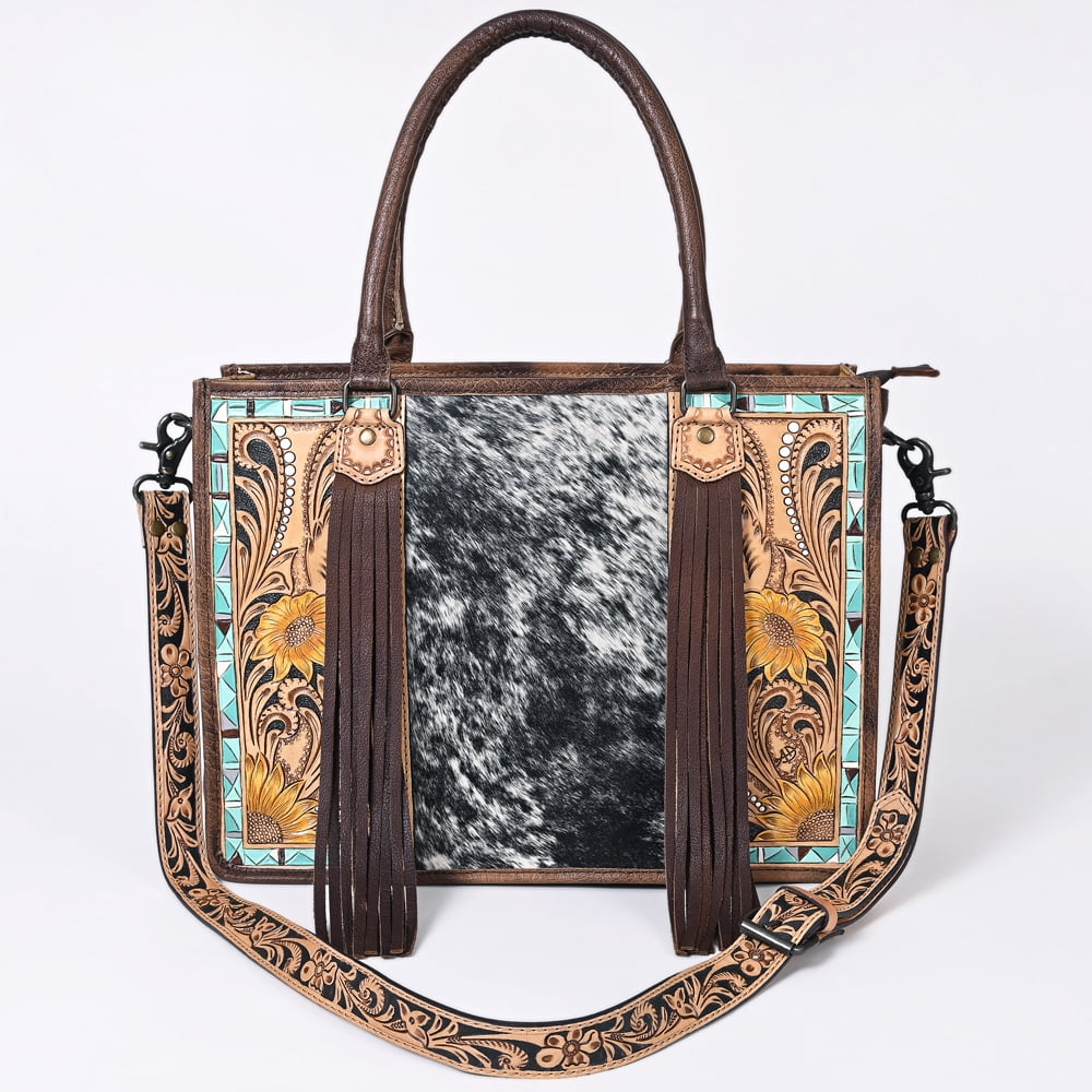 AD American Darling ADBG230T Briefcase Hand Tooled Hair-On Genuine Leather Women Bag Western Handbag Purse