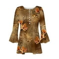 thumbnail image 4 of YABCSAZ Women's 3/4 Sleeve T-shirts Floral Printed Henley Shirts V Neck Pleated Casual Flare Tunic Blouse Tops, 4 of 4