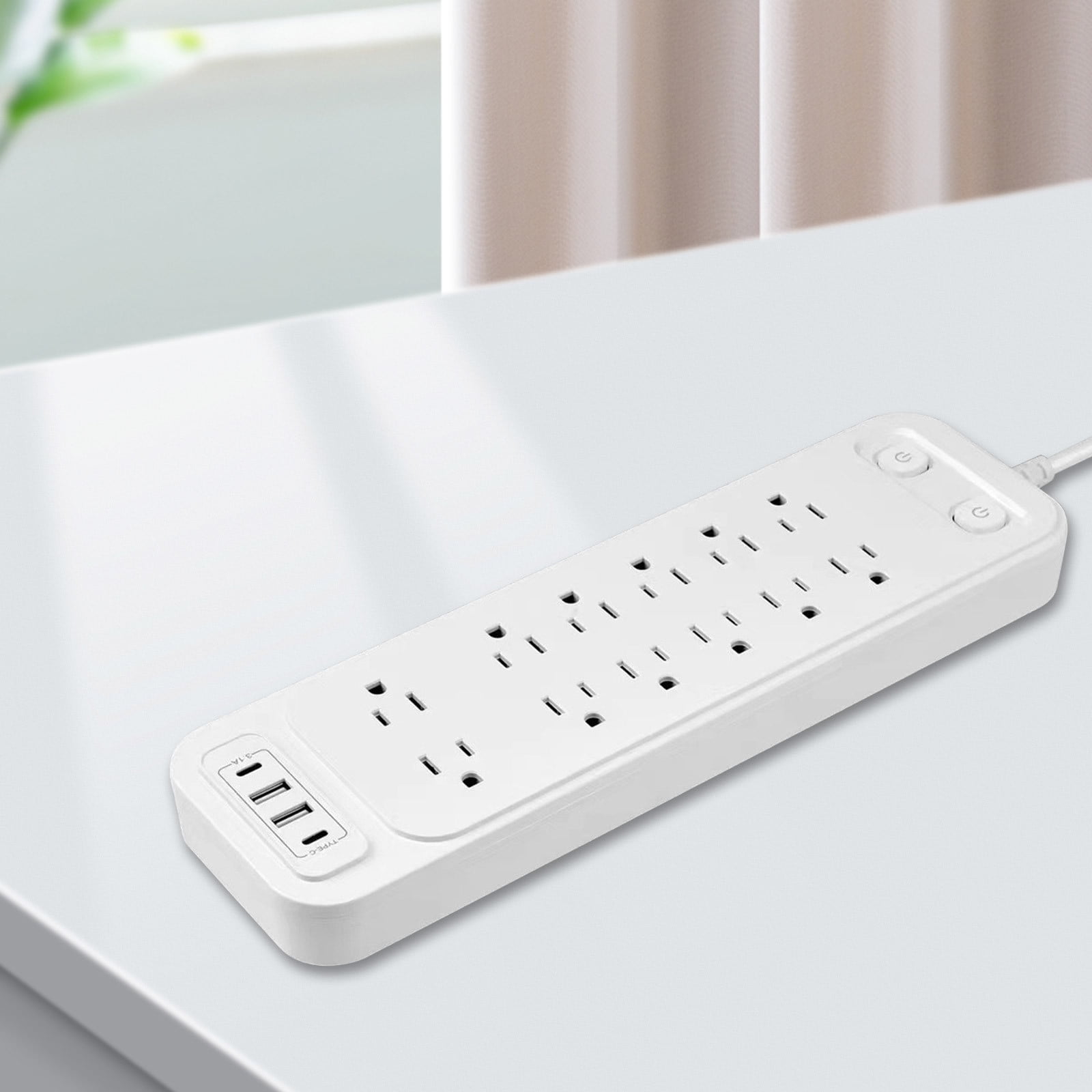 Power Strip, ZzCityTK 12 Surge Protector with USB Ports, 1250W Overload Protection Flame Retardant ABS for Home Office Gaming, White