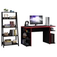 thumbnail image 1 of Madesa 2-Piece Desk and Ladder Shelf Set: 53" Gaming Desk with Cable Management + 24" 5-Tier Ladder Shelf for Storage, Office, Gaming and Study – Black/Red, 1 of 9