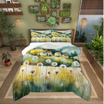 Manfei Watercolor Dandelion Full Size Comforter Sets for Kids, Rustic Farmhouse Cabin Bedding Comforter Set, Countryside Reversible Bedding Sets, Super Cozy Room Decor, 3-Piece