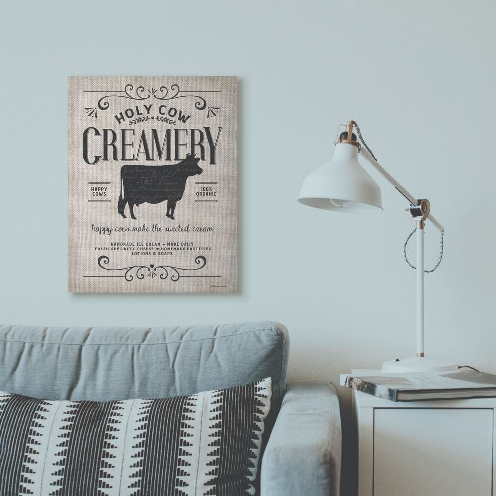 Stupell Industries Creamery Cow Rustic Farm Textured Word Design Canvas Wall Art by Stephanie Workman Marrott