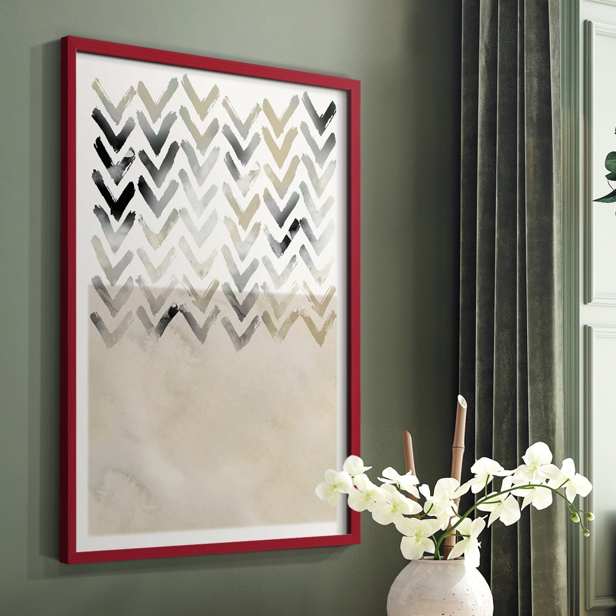 Neutral Chevron in Red Solid Wood 8 x 10 Framed Print