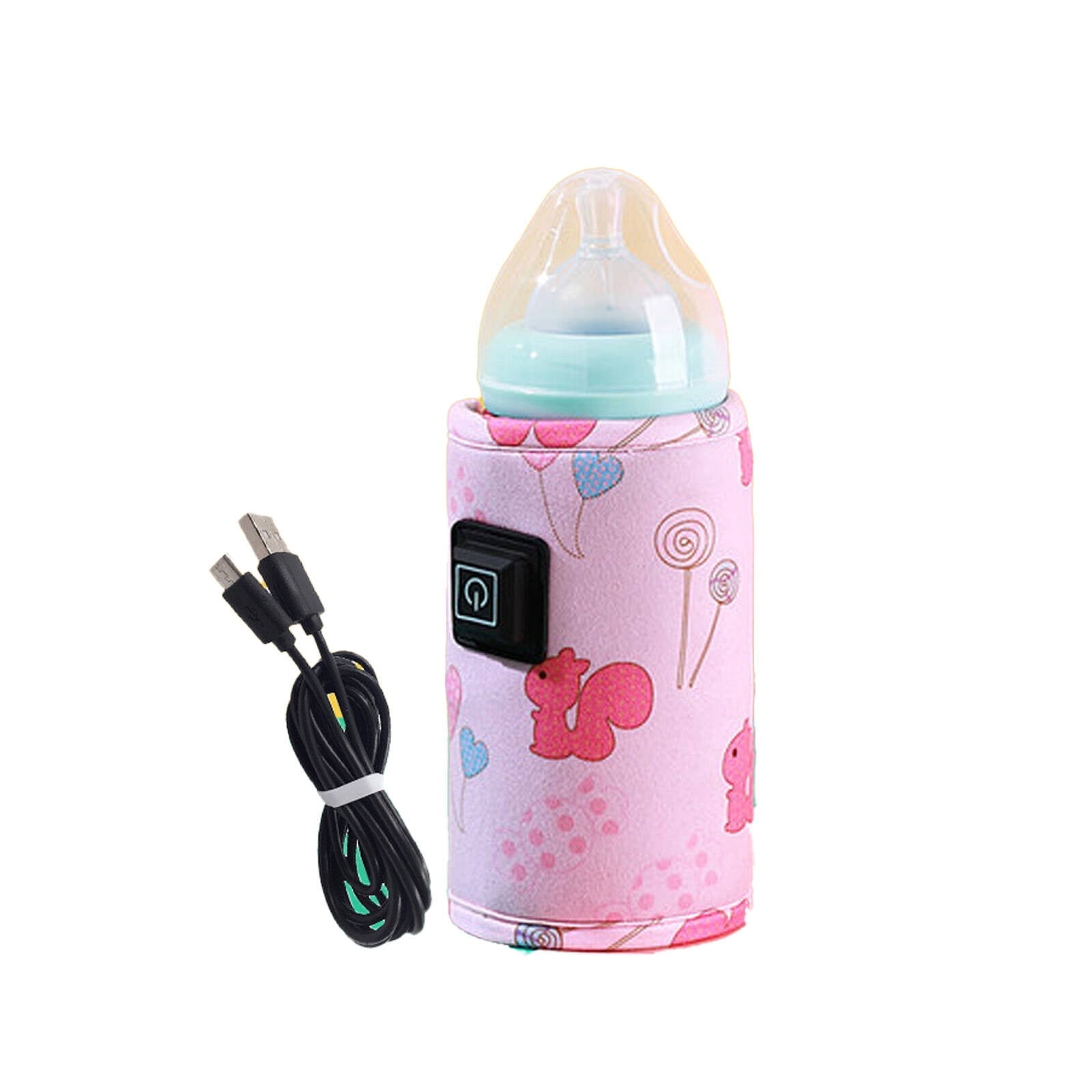 HIBIBUD Portable Bottle Warmer for Travel, USB Baby Milk Heater with Smart Temp Control and 3 Settings, Insulated Travel Feeding Gear for Car, Daycare, Outings, Pink Squirrel