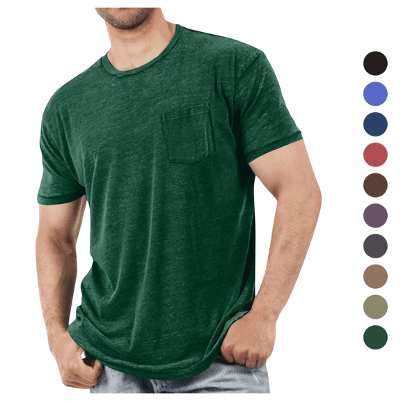 Tawop Mens Shirts Tees Short Sleeve Crew Neck Cotton Pockets Sport Business Men Shirts Army Green Size M-5XL