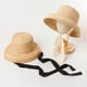 thumbnail image 5 of Sombrero de paja de ala ancha para niños, sombrero de playa de verano con lazo ajustable, plano Corbata blanca, 5 of 9