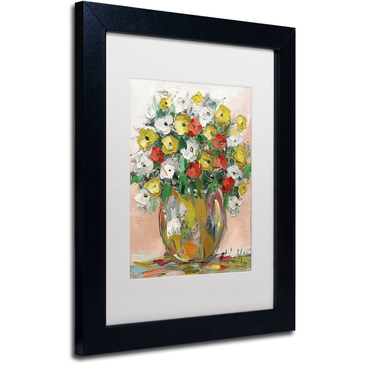 Trademark Fine Art "Spring Flowers in a Vase 8" Canvas Art by Hai Odelia, White Matte, Black Frame