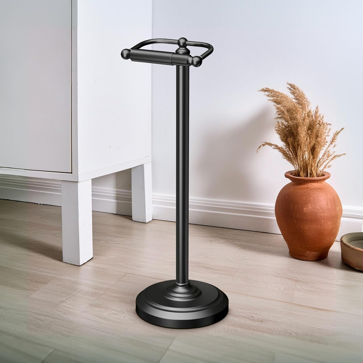Gatco Freestanding Pedestal Toilet Paper Holder, Matte Black