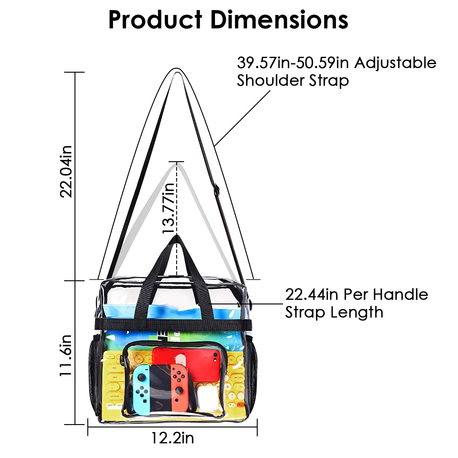 Clear Shoulder Bag Stadium Approved 12×8×11 Clear PVC Tote Lunch Bag with Adjustable Shoulder Strap for Work Travel Sporting Events