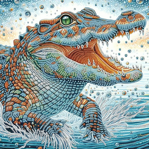 5D DIY Diamond Painting Kit, Crocodile Pattern Home Decor Handicraft, Complete Tool Kit Included, 15.7x15.7in
