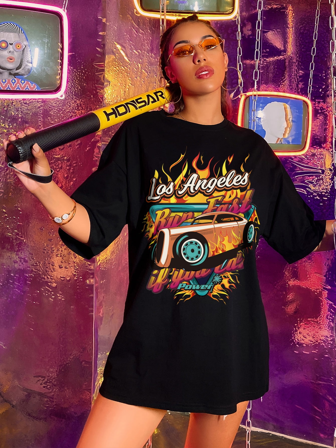 Car \u0026 Letter Graphic Oversized Tee 