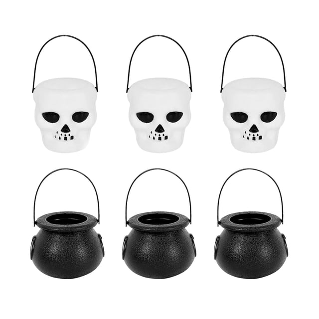 Cubo de caramelos de 6 piezas , soporte para dulces de Halloween, teteras, tazas, soporte para cubos, favores cubo de terror de brujas Macarena Cubo de dulces de Halloween