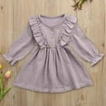 thumbnail image 2 of Splozh Girls Fall Dress Toddler Kids Baby Girl Solid Linen Button Ruffle Party Dress Clothes Purple,2-3 Years, 2 of 5