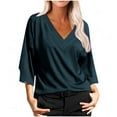 thumbnail image 2 of Wycnly Summer Tops for Women Womens Shirts Breathable Comfy Loose Pullover Top Fashion Solid Tee Tops Girls V-Neck 3/4 Sleeve Blouses, 2 of 6