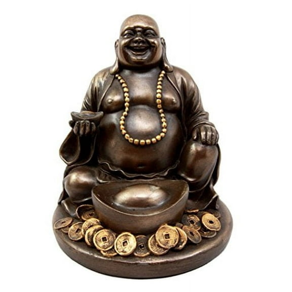 Atlantic Collectibles Laughing Buddha Zen Monk Of Prosperity Hotei Holding Golden Nugget Lucky Charm Figurine 4.5"H