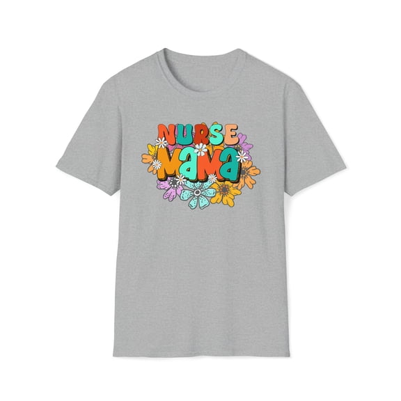 Nurse Mama, Gildan Unisex Softstyle Shirt, Retro Floral Graphic Tee, S-3XL