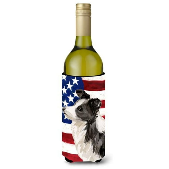 Border Collie Patriotic Wine Bottle Beverge Insulator Hugger