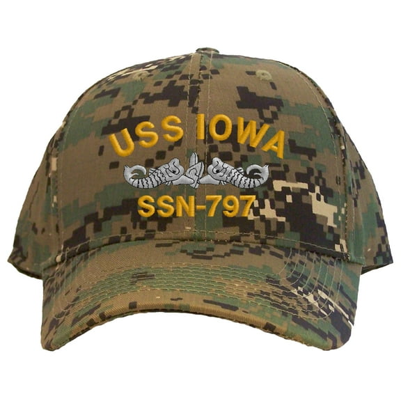 Spiffy Custom Gifts USS Iowa SSN-797 Embroidered Baseball Cap Camo Adjustable Back Strap