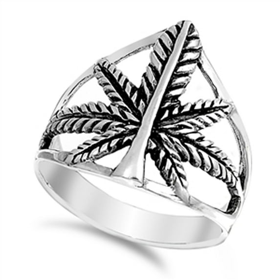 Oxidized Marijuana Pot Weed Leaf Ring .925 Sterling Silver Band Jewelry Female Male Unisex Size 7