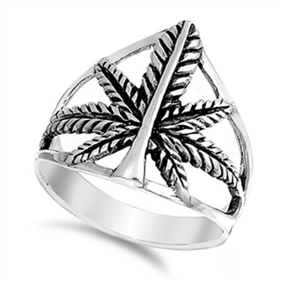 Oxidized Marijuana Pot Weed Leaf Ring .925 Sterling Silver Band Jewelry Female Male Unisex Size 9