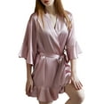 thumbnail image 5 of KelaJuan Women's Satin Robes 3/4 Sleeve Ruffle Hem Kimono Robe Silk Bridesmaid Robe Lingerie Sleepwear, 5 of 6