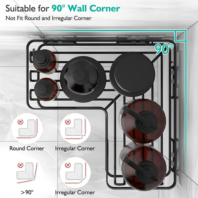 YASONIC Corner Shower Caddy, 4-Pack, Rustproof Stainless Steel, Adhesive  Shower Caddy with Soap Holder and 12 Hooks, Black