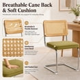 thumbnail image 5 of SESSLIFE Green Dining Chairs Set of 2, Rattan Cane Back Dining Room Chairs with Velvet Upholstered Seat, Cantilever Kitchen Chairs with Chrome Frame, 300 lbs, 5 of 10
