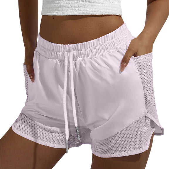 XPMWRP Women's 2-in-1 Running Shorts with Mesh Liner Quick Dry High Waist Athletic Workout Shorts Breathable Gym Shorts with Pockets Pink M