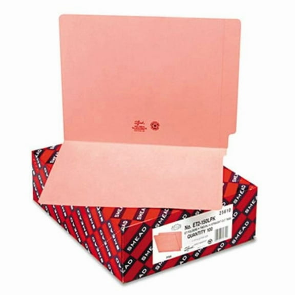 Smead Colored File Folders- Straight Cut- Reinforced End Tab- Letter- Pink- 100/Box