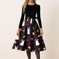thumbnail image 2 of LWavelet Women's Long Sleeve Fit-and-Flare Dress, Floral Bunny & Carrot Patchwork Print with Satin Bow Belt for Casual & Easter Outfits Beige 5XL, 2 of 4
