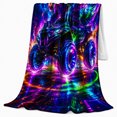 thumbnail image 2 of Printed Flannel Throw Blanket with Neon Wolf on an ATV, 2 of 9