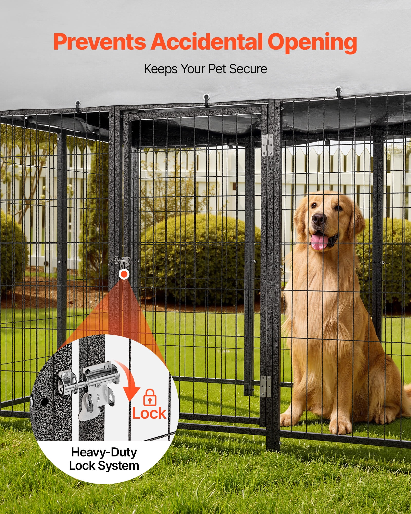 VEVOR Outdoor Dog Kennel, 7.87 x 3.94 x 5.4 ft Large Dog Kennel with Secure Lock, Outside Dogs Enclosures with UV-Resistant & Waterproof Roof Cover, Heavy Duty Pet Crate Cage Run for Large Dogs