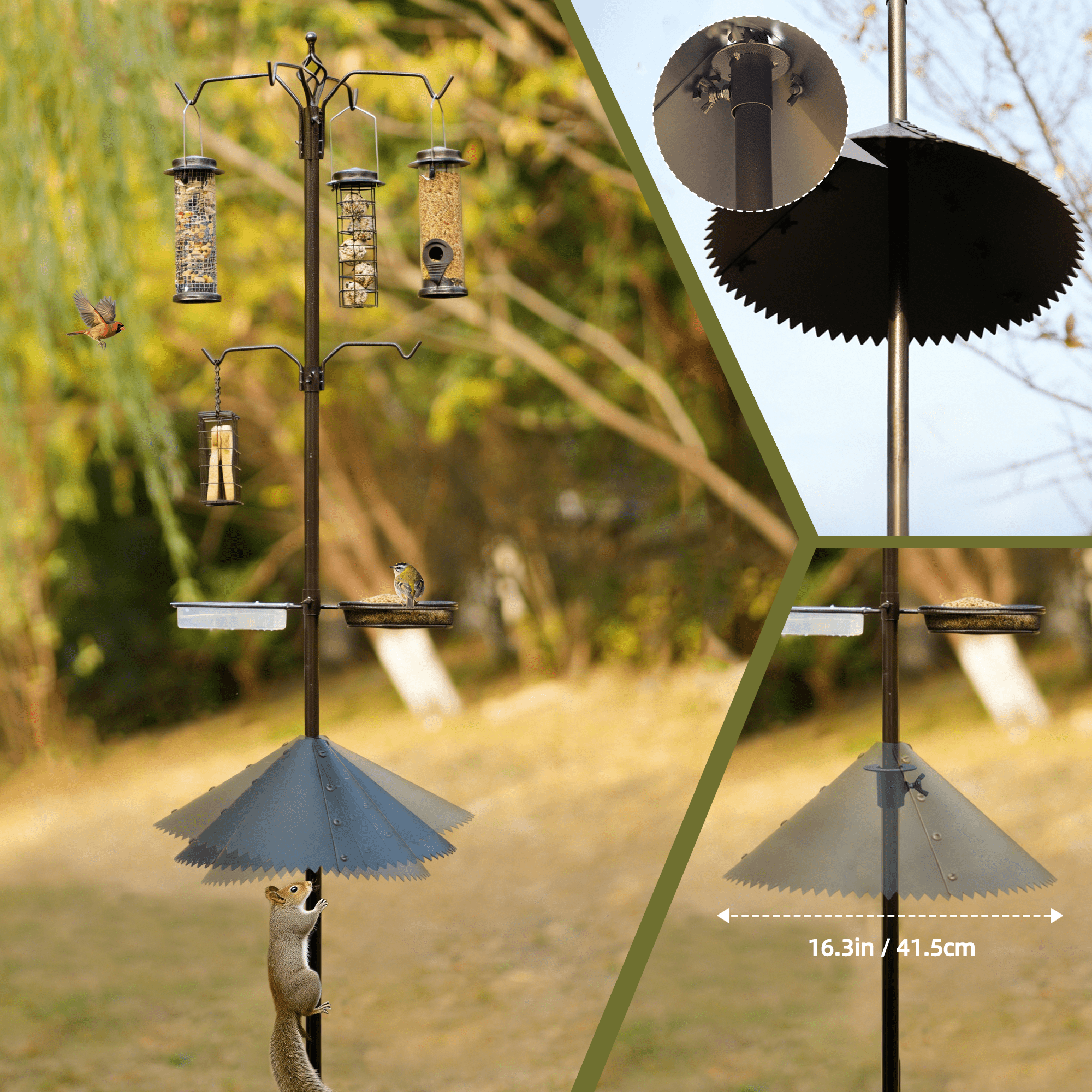 Urban Deco Bird Feeding Station,A Set with 6 Bird Feeders Hanging,Wide Metal Squirrel Baffle , Bird Feeder Poles Kit Premium Bird Bath for Attracting Wild Birds