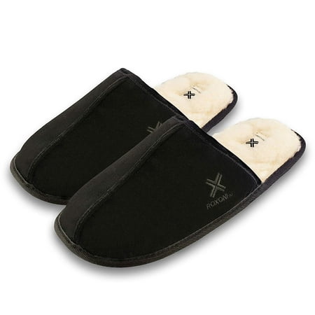 Roxoni Mens Warm Winter Slippers-Scuff Style-Sizes 7 to 13-Faux Sheepskin Lined -Rubber Sole-Style