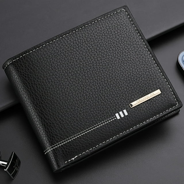1pc Men's Short Wallet High-end Youth Lychee Patterned Zipper Coin Purse