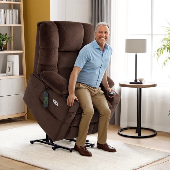 MCombo Large Triple Motor Power Lift Recliner for Big and Tall Elderly, Fabric, Coffee