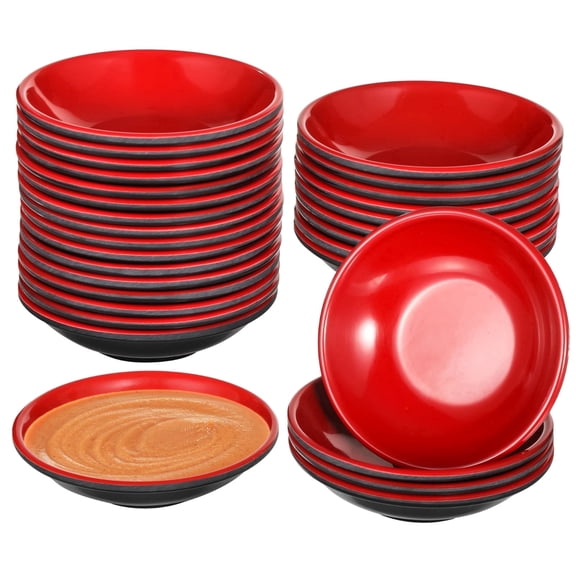 25 Pcs Red Melamine Dipping Dish Set - 3.5 Inch Unbreakable Condiment & Appetizer Dishes for Parties, BBQ, and Easy Cleanup