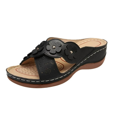 OJSFQUFP Wedges Shoes for Women Sandals with Arch Support Fashion Slide Sandals Women Dressy Summer Flat Beach Womens Sandals Dressy Black 39