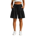 thumbnail image 4 of Women Elastic High Waist Lightweight Stretch Comfy Flowy Shorts Pleated Ruffle Fold Loose Boho Culotte Five Finger Short Pant Solid Color Casual Beach Vacation Fashion Bottom Clothing Black L, 4 of 6