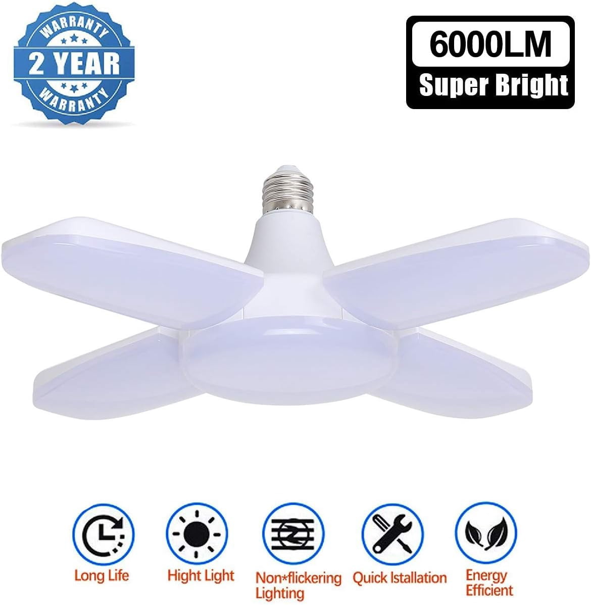 Led Garage Lights, 60W Trilights Ceiling Ensures Safe Reliable Illumination, 6000K Daylight With 90 Degree Adjustable Panels For Garage, Warehouse, Workshop, Gym Lighting
