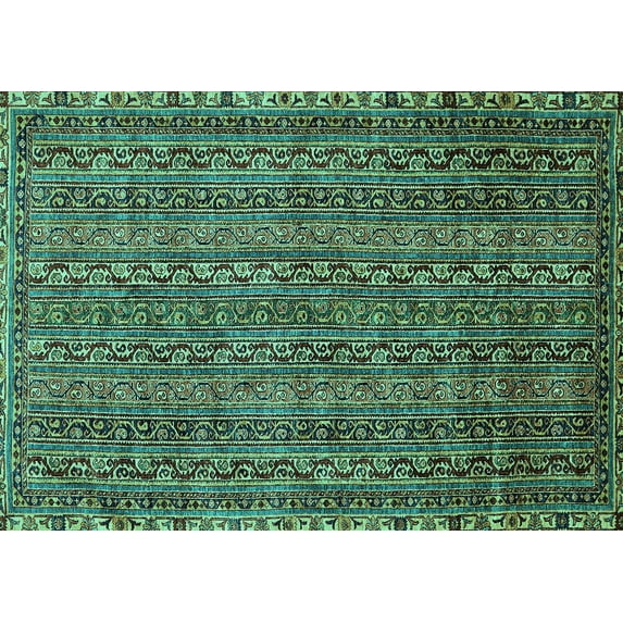 Ahgly Company Indoor Rectangle Oriental Turquoise Blue Modern Area Rugs, 7' x 10'